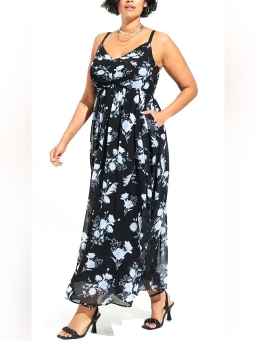 torrid smocks back whimsy Black Maxi Dress with White Floral Print - Picture 1 of 7